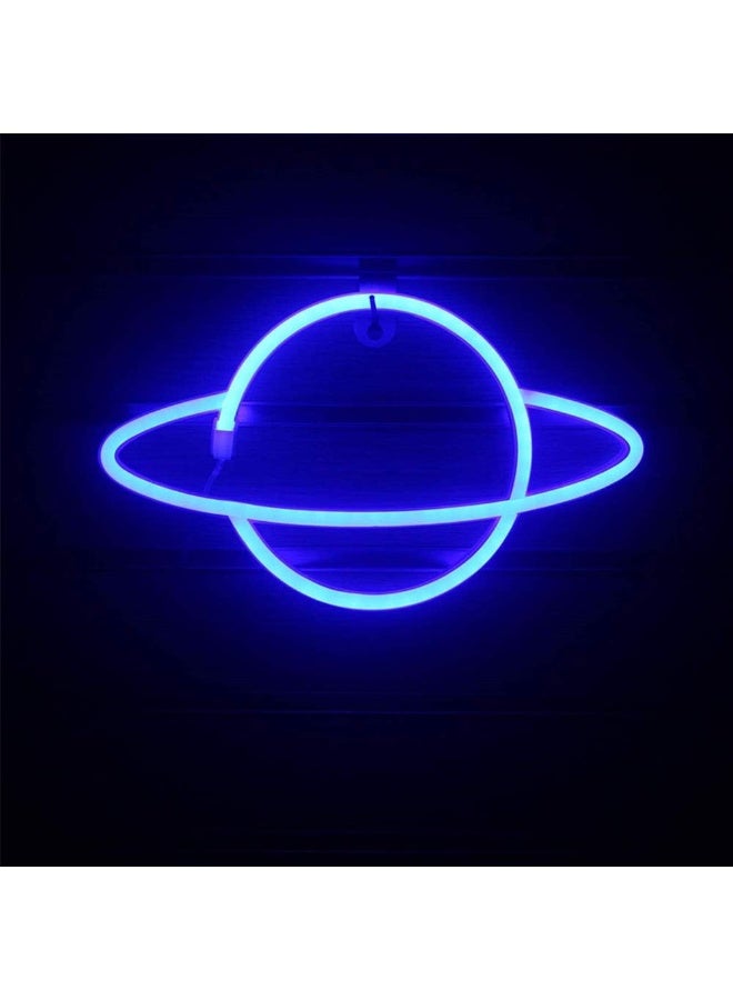 مصباح نيون LED على شكل كوكب تزيّن ديكور الحائط بمنفذ USB أزرق - Image 3